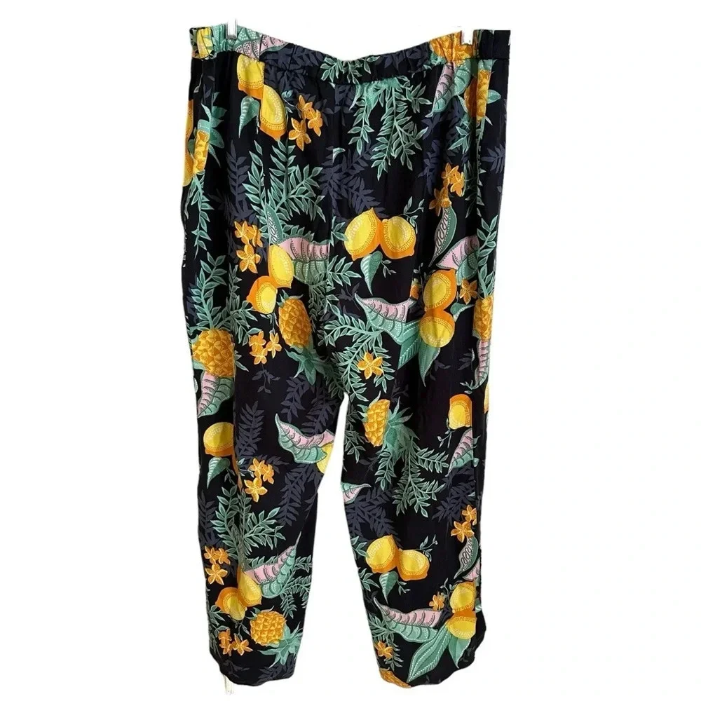 Anthropologie Maeve plus size 20W Escape‎ Printed Pants Pineapple Lemon Tropical